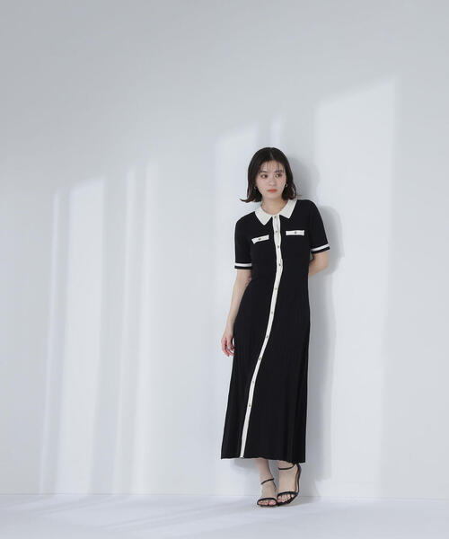 LAUREN RALPH LAUREN バイカラー　ワンピース　タイト　4 セール】 ポルカドット ベルテッド クレープ ドレス （ロング