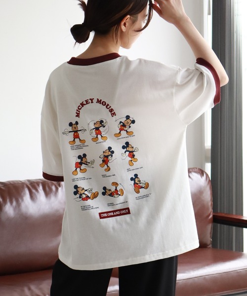 Disney（ディズニー） tシャツ ミッキーアートワーク リンガーバック