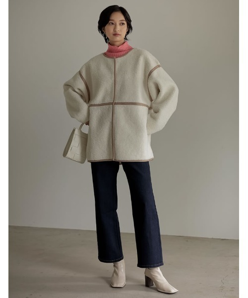 「Re:EDIT」 ノーカラーコート LARGE アイボリー レディース_画像2