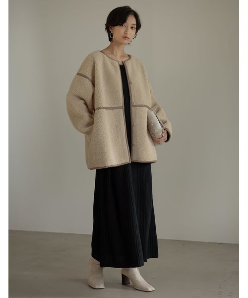 「Re:EDIT」 ノーカラーコート LARGE アイボリー レディース_画像3