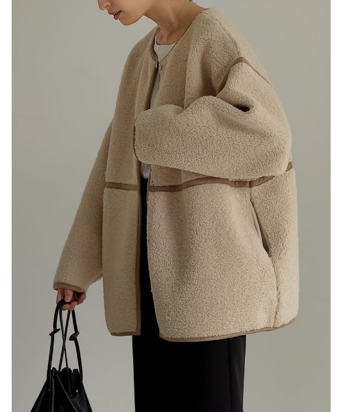 「Re:EDIT」 ノーカラーコート LARGE アイボリー レディース_画像4