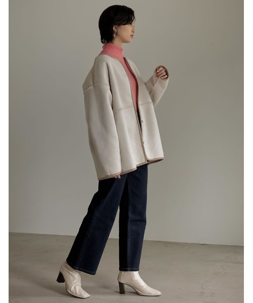 「Re:EDIT」 ノーカラーコート LARGE アイボリー レディース_画像6
