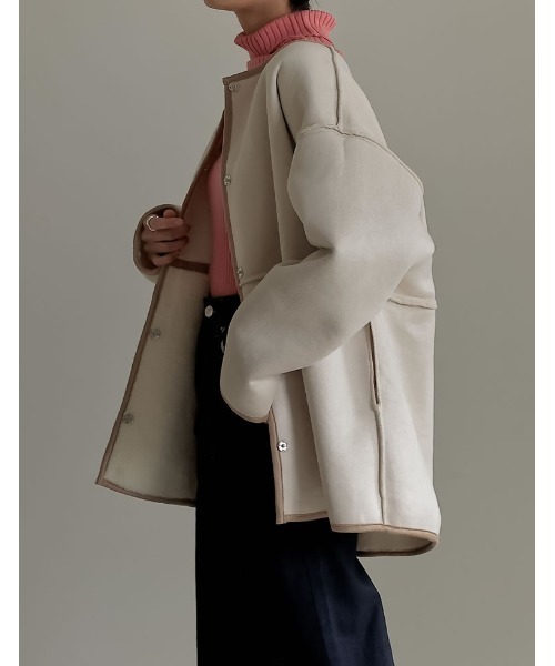 「Re:EDIT」 ノーカラーコート LARGE アイボリー レディース_画像8