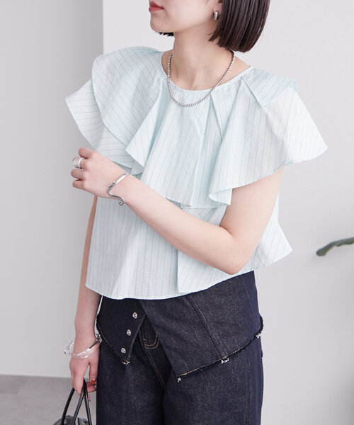 ★新品　タグ付き★archivio ストライプ フリル　シャツ　ブラウス ミックスストライプフリルシャツ』（シャツ/ブラウス）｜n