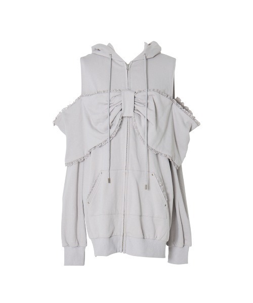 AVENCHUMU パーカー Ribbon shoulder zip hoodie oversize レディース