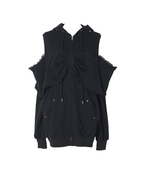 AVENCHUMU パーカー Ribbon shoulder zip hoodie oversize レディース AVENCHUMU パーカー Ribbon shoulder zip hoodie oversize レディース