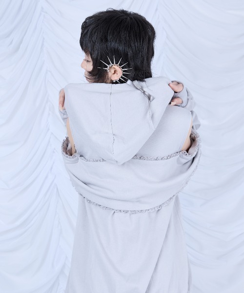 AVENCHUMU パーカー Ribbon shoulder zip hoodie oversize レディース