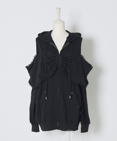 AVENCHUMU パーカー Ribbon shoulder zip hoodie oversize レディース