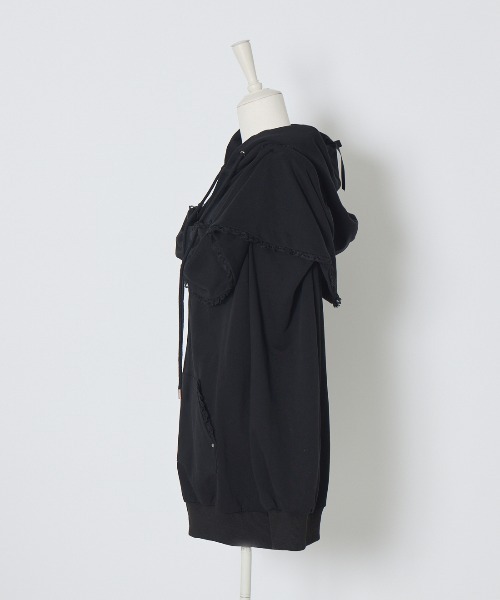 AVENCHUMU パーカー Ribbon shoulder zip hoodie oversize レディース 