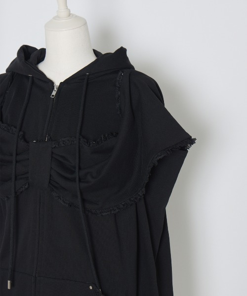 AVENCHUMU パーカー Ribbon shoulder zip hoodie oversize レディース