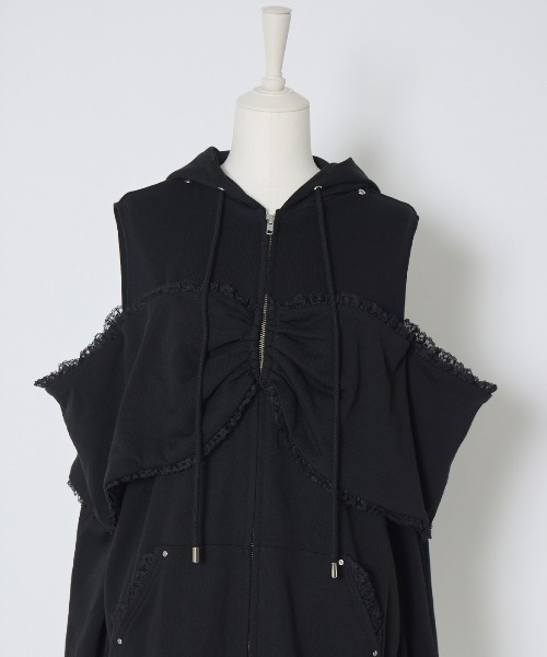 AVENCHUMU パーカー Ribbon shoulder zip hoodie oversize