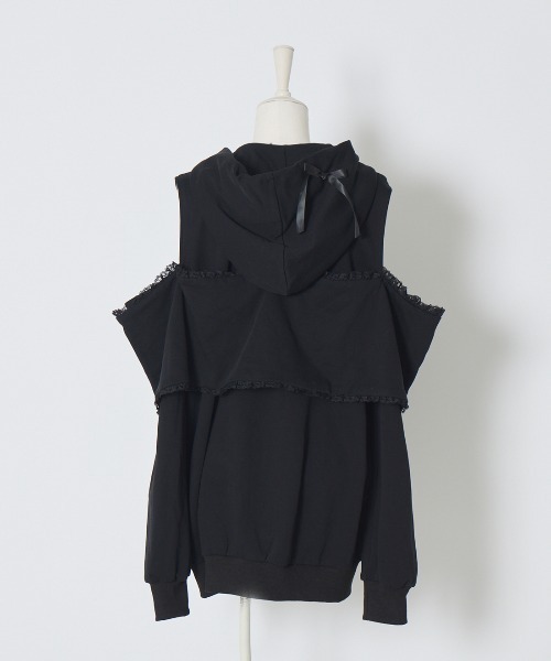 AVENCHUMU パーカー Ribbon shoulder zip hoodie oversize レディース