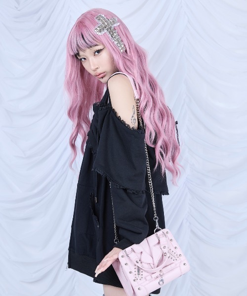 AVENCHUMU パーカー Ribbon shoulder zip hoodie oversize レディース