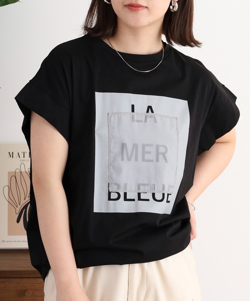 tシャツ EGLANTINE オーガンジー加工半袖ロゴカットソー レディース