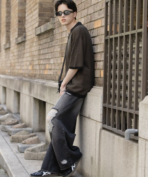 ユニセックスダメージデニムパンツワイドパンツ SENSE OF PLACE by URBAN RESEARCH ジーンズ 「ユニセックス