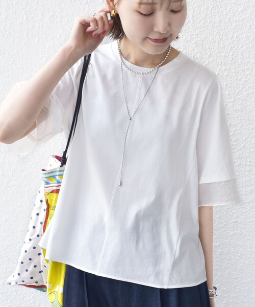 tシャツ 「接触冷感 / UVカット」シアー オーガンジー コンビ プルオーバー レディース