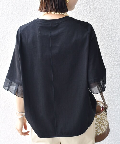 SHIPS tシャツ 「接触冷感 / UVカット」シアー オーガンジー コンビ