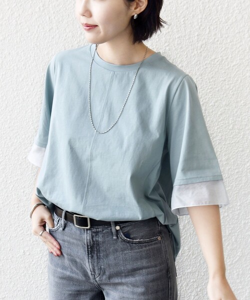 tシャツ 「WEB限定」「接触冷感 / UVカット」シアー オーガンジー コンビ プルオーバー レディースの画像