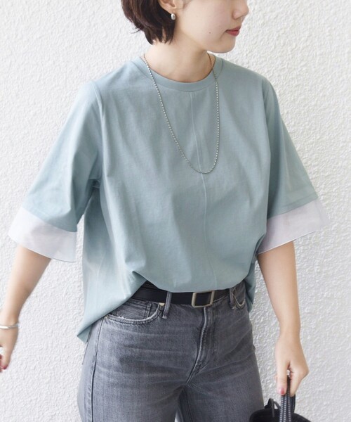 tシャツ 「WEB限定」「接触冷感 / UVカット」シアー オーガンジー コンビ プルオーバー レディースの画像
