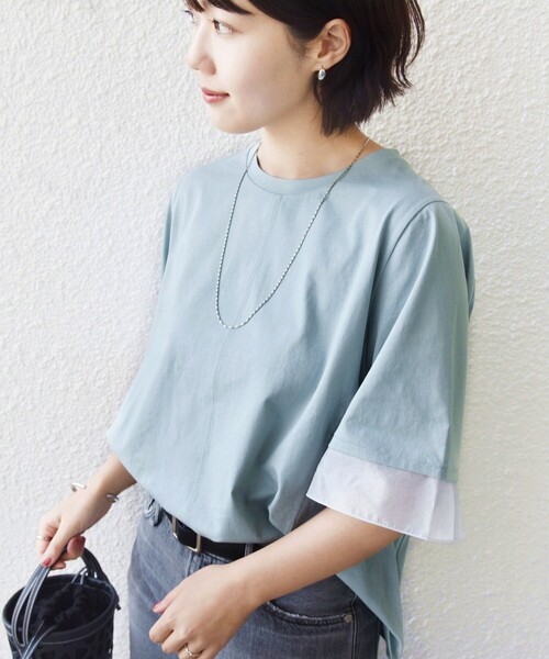 tシャツ 「WEB限定」「接触冷感 / UVカット」シアー オーガンジー コンビ プルオーバー レディースの画像