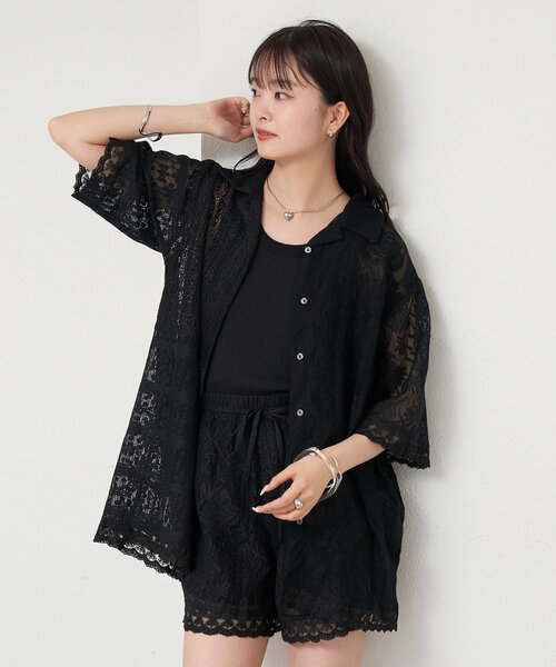 mystic ブラウス シャツ レース開襟シャツ レディース