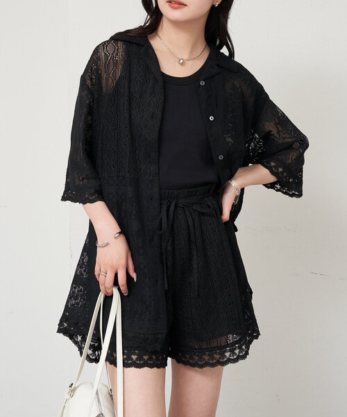 ブラウス シャツ レースBIGシャツ レディース w closet ブラウス シャツ レースBIG衿ブラウス レディース