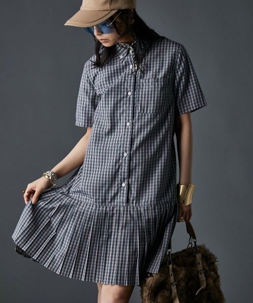 GEVS. ワンピース 裾プリーツミニシャツワンピース「大きい