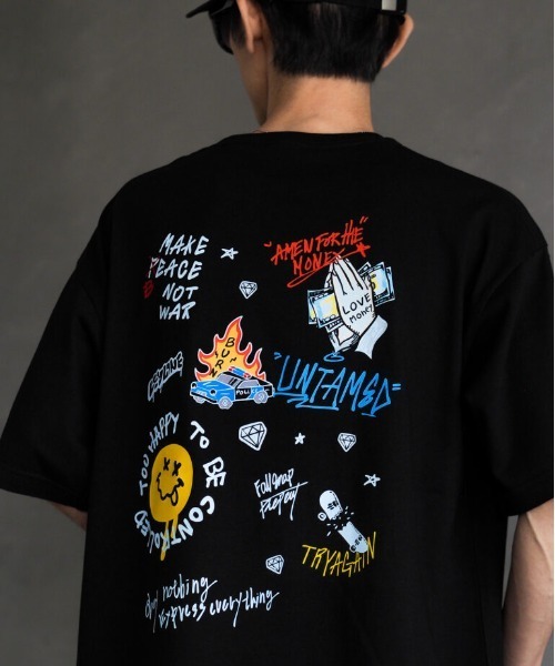 tシャツ 「Leyline」Scribble tee / 落書き風マルチグラフィック