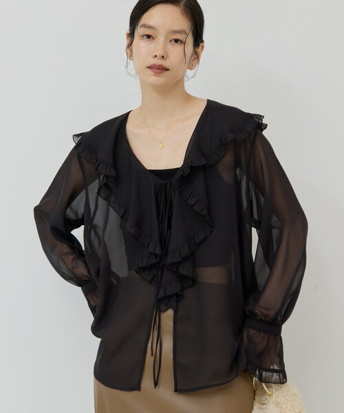 美品◆GALLARDAGALANTE 定価1,9万　ブラウス　フリル　ブラック GALLARDAGALANTE ブラウス シャツ フリルブラウス レディース