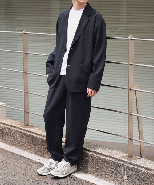 BEAMS HEART セットアップ 段返り 背抜き ストライプ ネイビー BEAMS HEART セットアップ 段返り 背抜き ストライプ ネイビー
