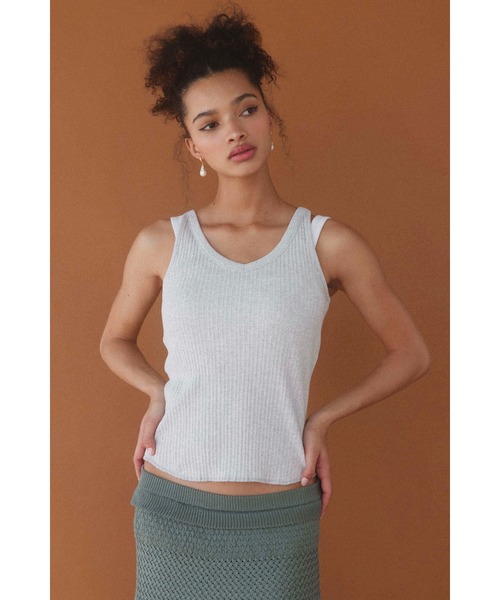 タンクトップ ノースリーブ Rib V Neck Tank Top /Basic Vネックリブタンク レディース