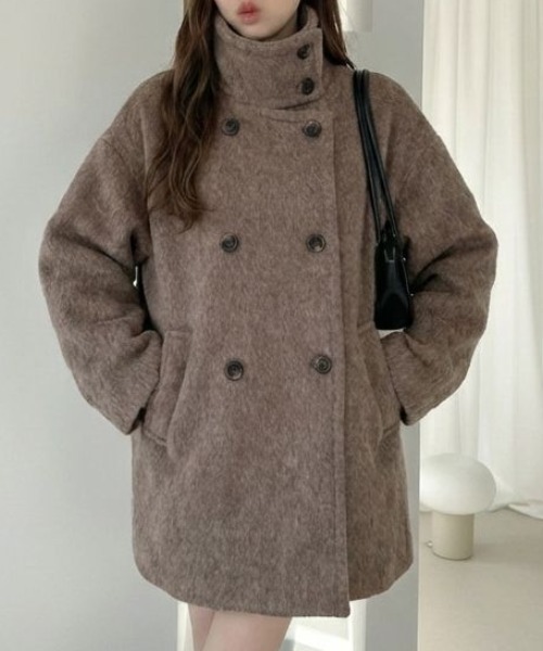 Ada. コート チェスターコート シャギー 2WAYネック ミドル丈 コート