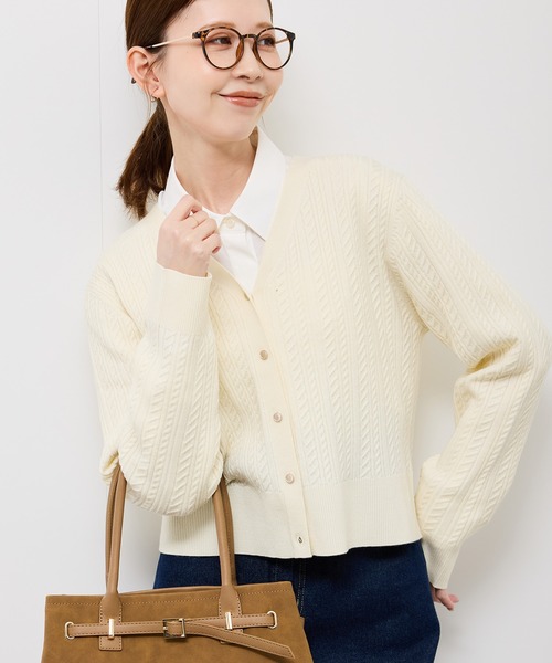 パールボタンミニケーブルクルーカーディガン IENA（イエナ）の「パールボタンミニケーブルクルーカーディガン
