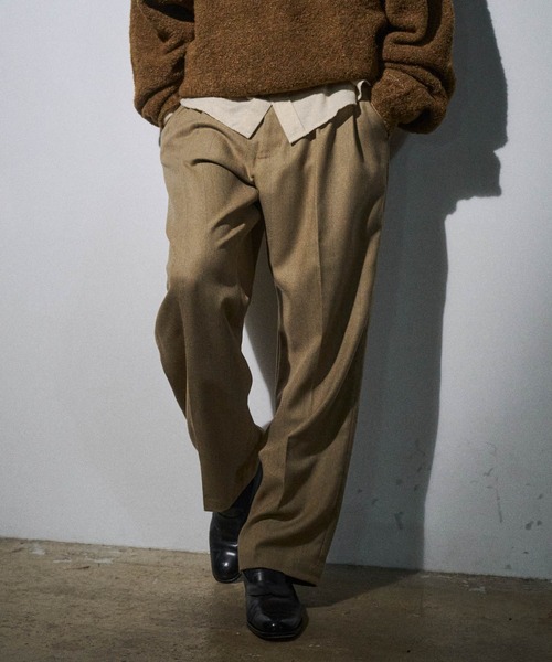 NVRFRGT ピンストライプ ツータック スラックス PINSTRIPED 2TUCK CURVED LEG TROUSERS(2 DARK GREY): NVRFRGT: MENS