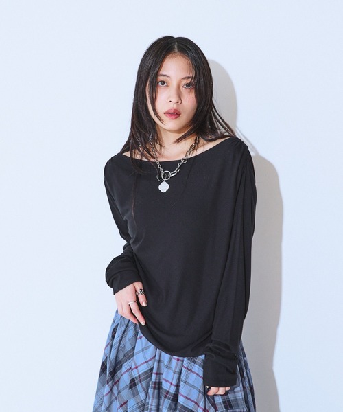 新品　アシメギャザーTシャツ黒 JEANASIS（ジーナシス） tシャツ アシメギャザーボートネックLS/594167