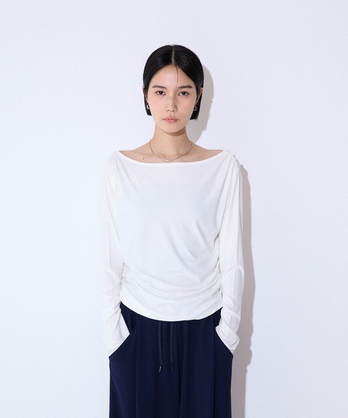 JEANASIS tシャツ アシメギャザーボートネックLS/594167 レディース