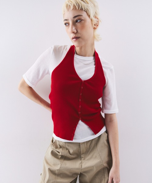 HANNE ベスト ジレ ホルターネックニットベスト レディース : ZOZOTOWN
