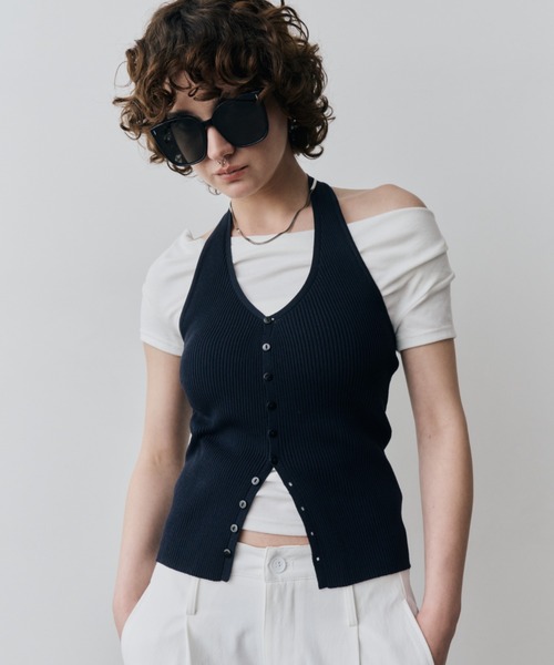 HANNE ベスト ジレ ホルターネックニットベスト レディース : ZOZOTOWN