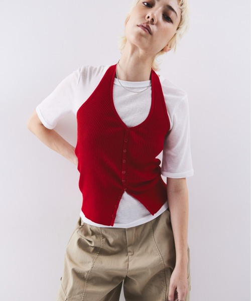HANNE ベスト ジレ ホルターネックニットベスト レディース : ZOZOTOWN