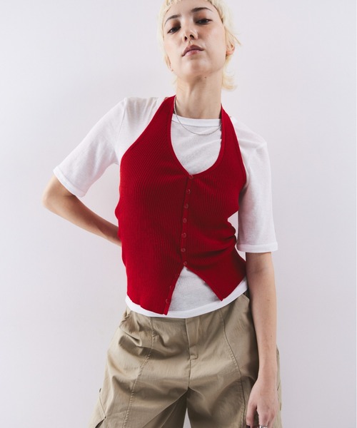 HANNE ベスト ジレ ホルターネックニットベスト レディース : ZOZOTOWN