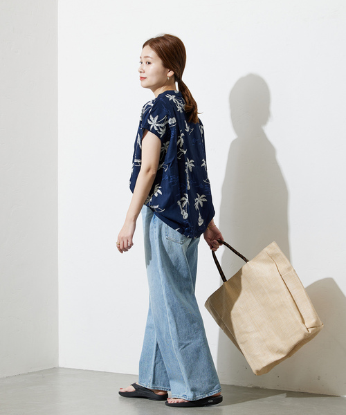 「TWO PALMS」 半袖ブラウス MEDIUM ネイビー レディース_画像8