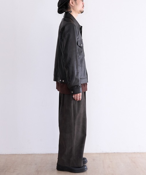 コート ジャケット A LEATHER TRUCKER JACKET (AMJ2505) メンズの画像