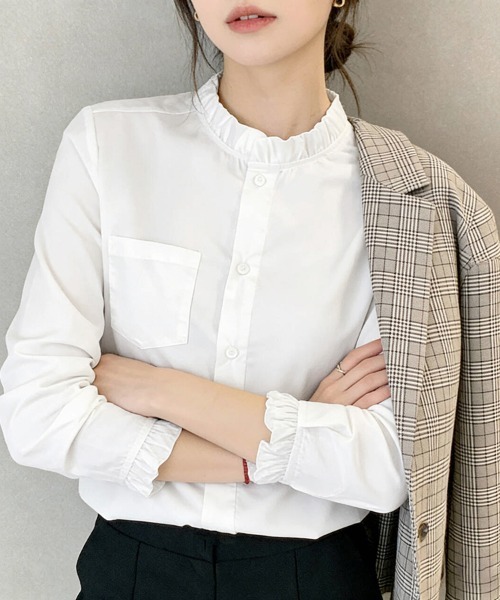 Misha & Puff フリルネックシャツ ブラウス シャツ フリルネックシャツ レディース : ZOZOTOWN Yahoo!店