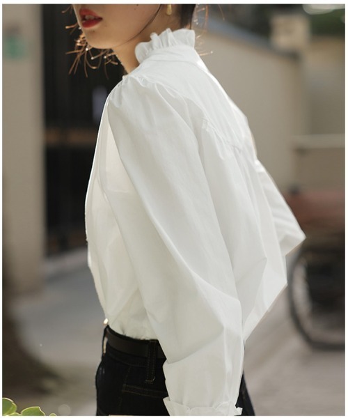 【ホワイト】フリルネックシャツブラウス ブラウス シャツ フリルネックシャツ レディース : ZOZOTOWN Yahoo!店