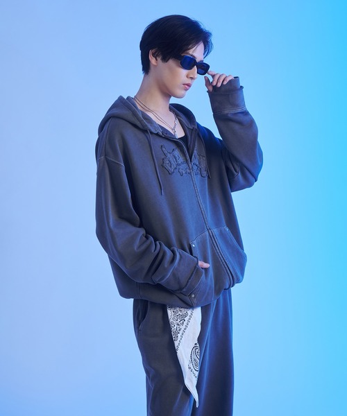 ダークシャドウ　ガウン パーカー ダメージ加工　チャコールグレー S ウォッシュ加工ジップアップパーカー SL319 – THE SOL93