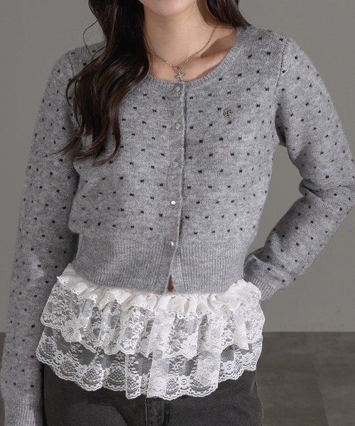 ドット柄長袖カーディガン グレー apres jour mignon（アプレジュールミニョン） カーディガン ドット柄
