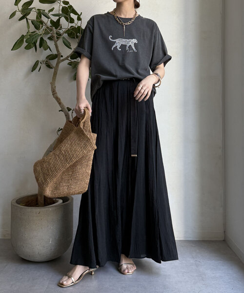 「DouDou」 半袖Tシャツ FREE チャコールグレー レディース_画像4