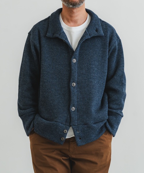 メンズ スタンドカラー カーディガン quadro カーディガン コットンウールスタンドカラーカーディガン