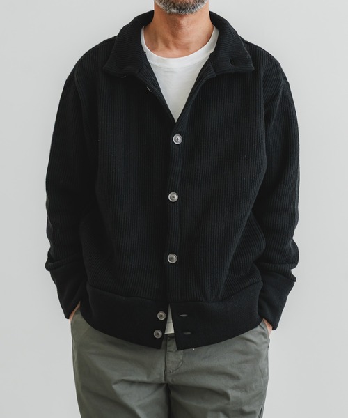 メンズ スタンドカラー カーディガン quadro カーディガン コットンウールスタンドカラーカーディガン