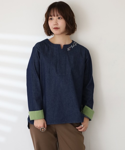 Emago（イマゴ） ブラウス シャツ フラワー刺繍ブラウス レディース 